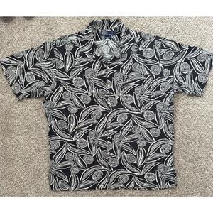 90’s Vintage Polo Ralph Lauren Black & White Floral Leaf Button Front Shirt